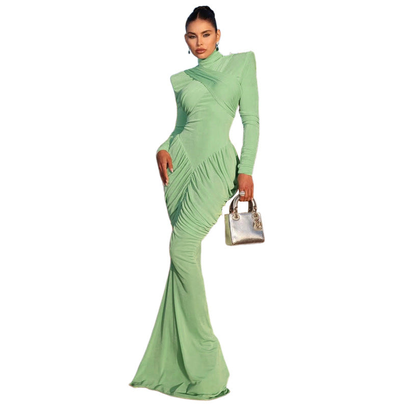 Women's Autumn Temperament Pure Color Turtleneck Backless Clothing