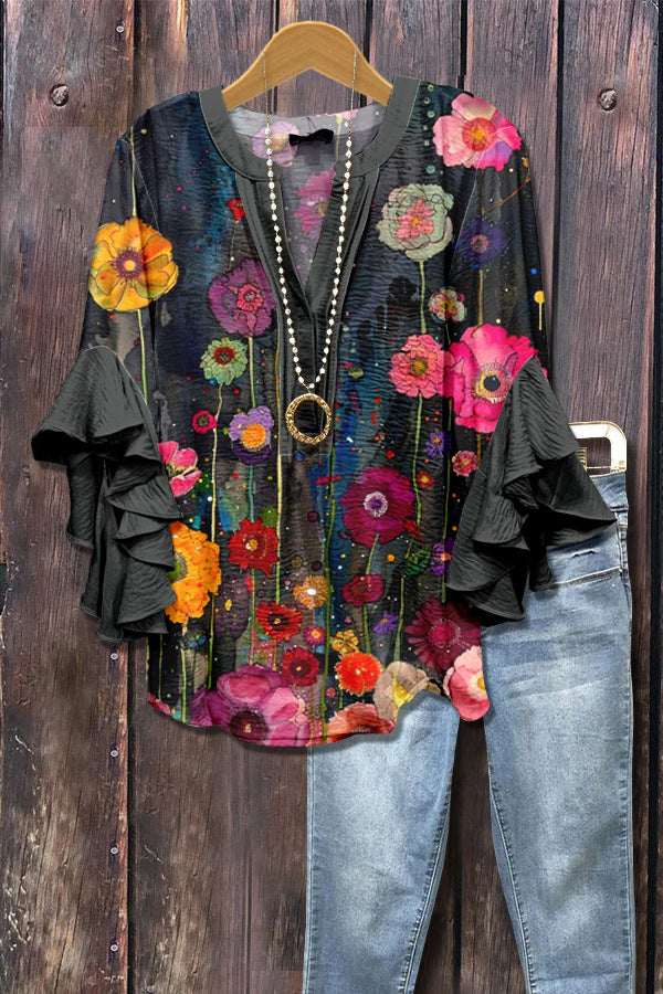 Women's Creative Floral Element Printing Digital Casual Trend Lotus Clothing