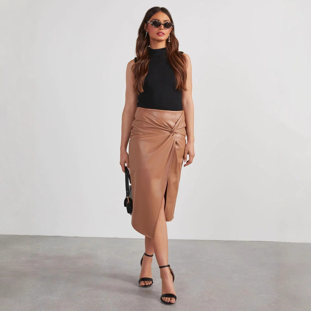 Women's Split Mid-length Sexy Hot Leather Hip Skirt
