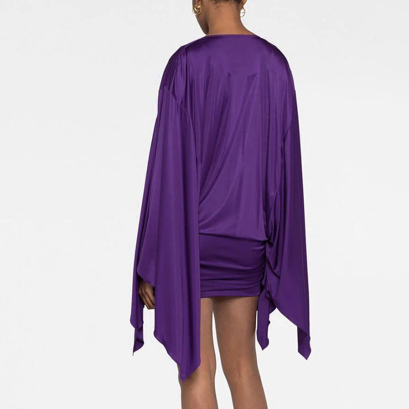 Women's Solid Color Elegant Artificial Silk Swing Collar Dress