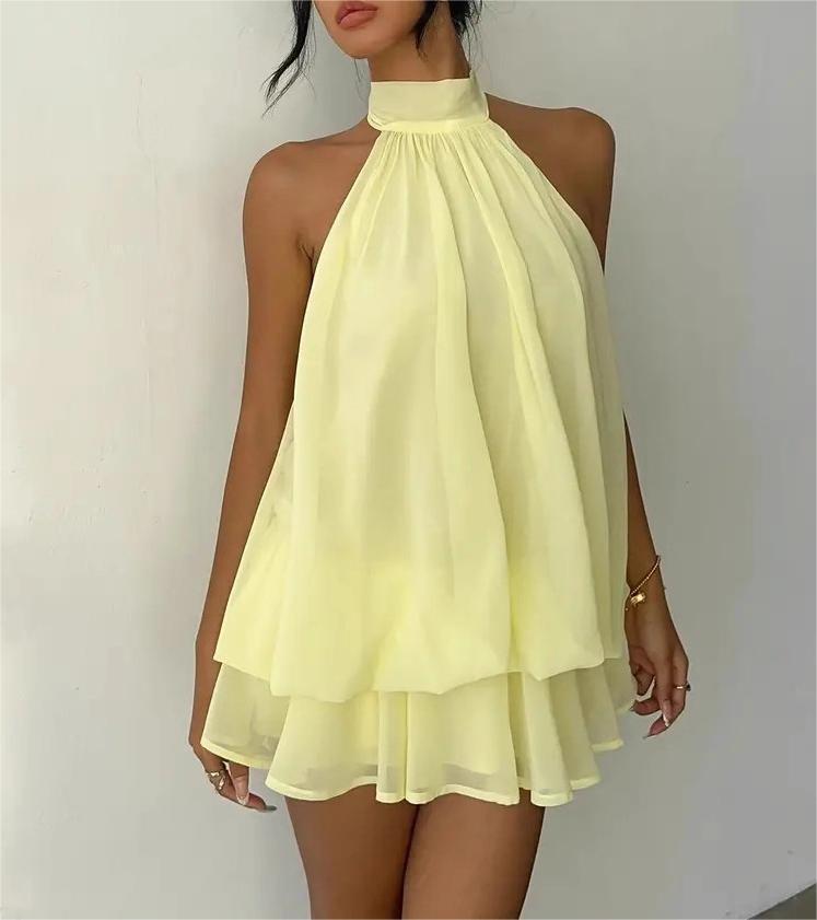 Women's Holiday Sexy Backless Halter Puff Dress