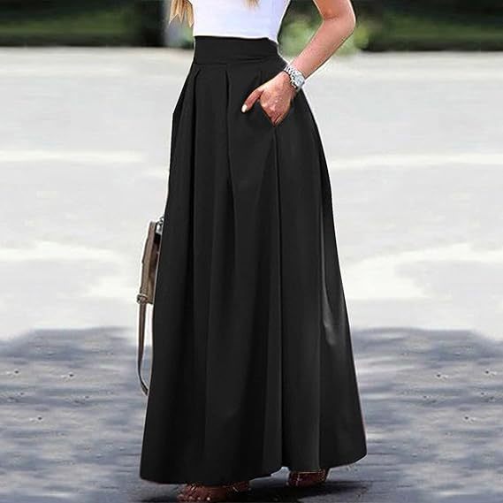 Women's Solid Fashion High Waist Pleated Maxi Skirt