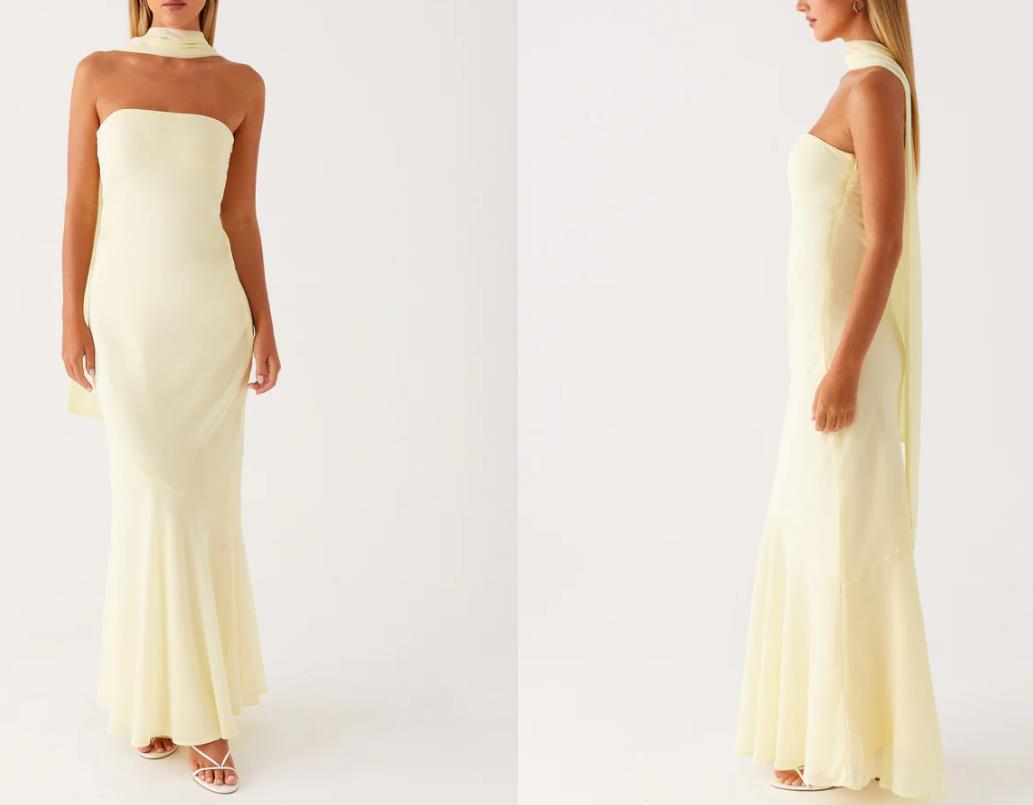 Graceful Satin Backless Tube Digital Printed Dress