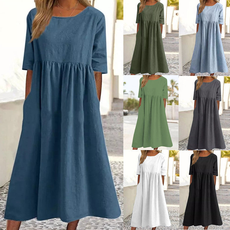 Linen Casual Sleeve Pocket Pleated Loose Shorts