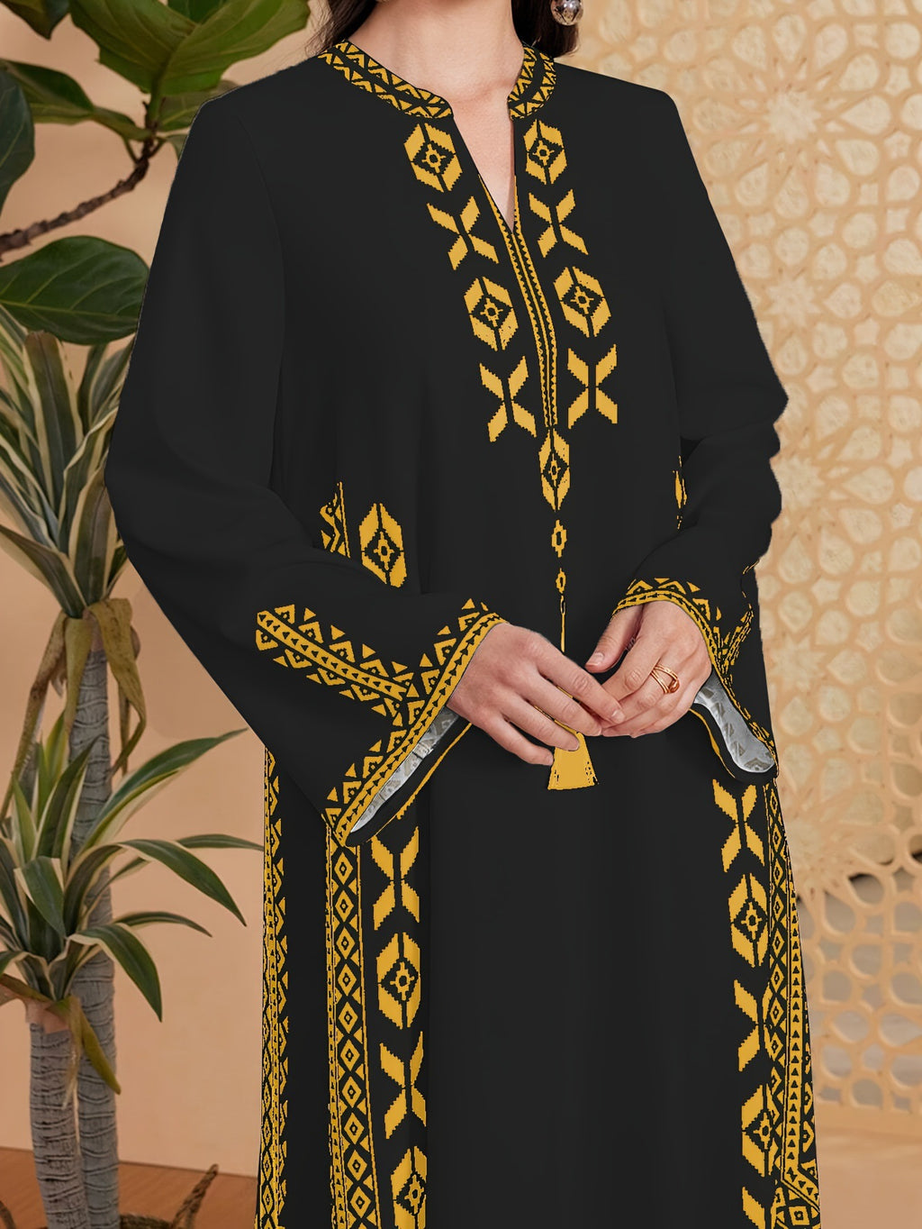 Women's Muslim Printed Robe Arab Ethnic Print Dress