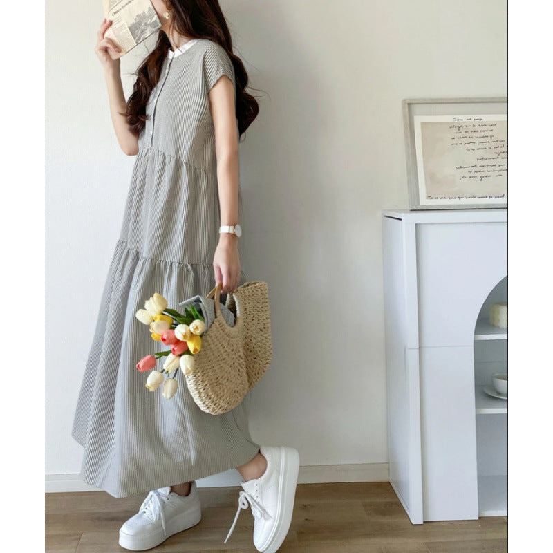 Summer Sweet Back Collar Sleeveless Striped Dress
