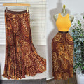 Women's Retro Printed High Waist A- Line Mid-length Pleated Large Hem Skirt