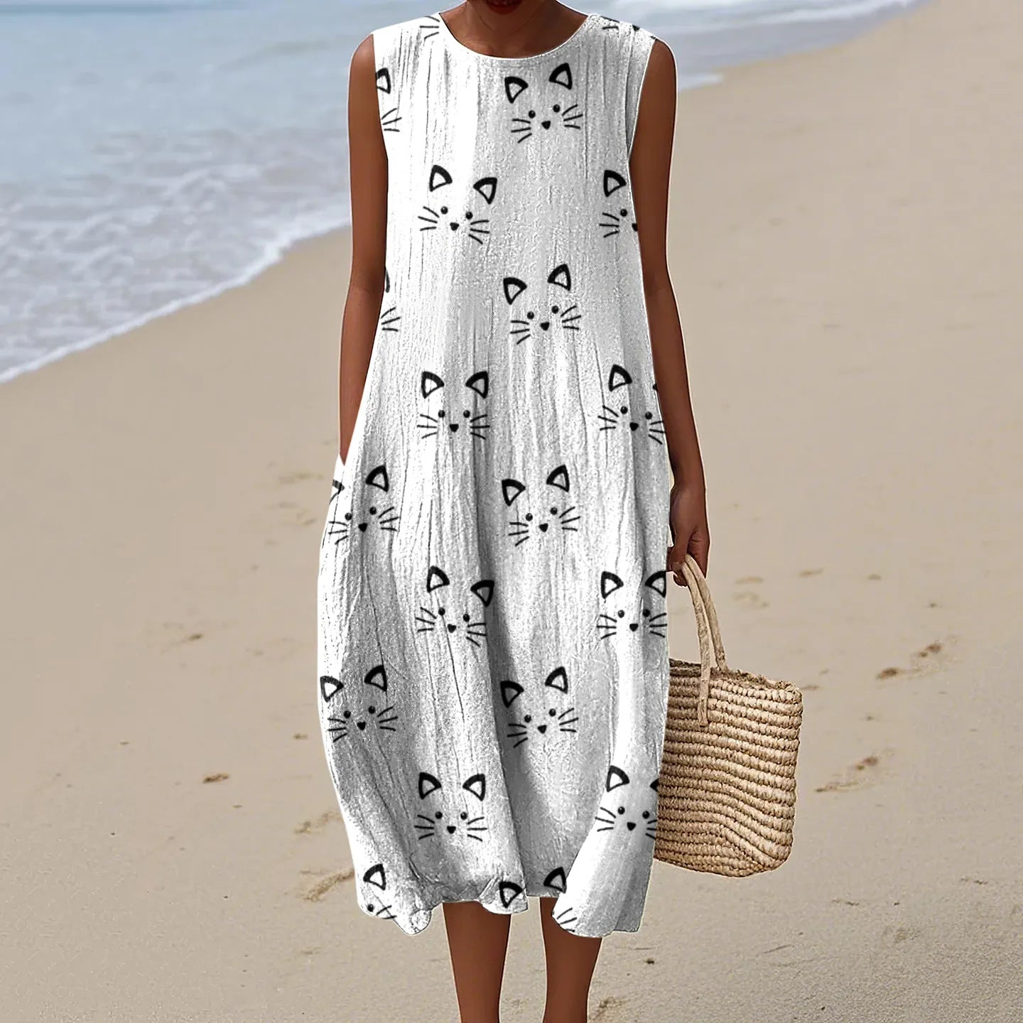 Women's Printed Round Neck Pullover Fashion Casual Dress