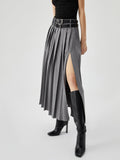 Women's Gray Pleated High Waist Slimming Slit Skirt