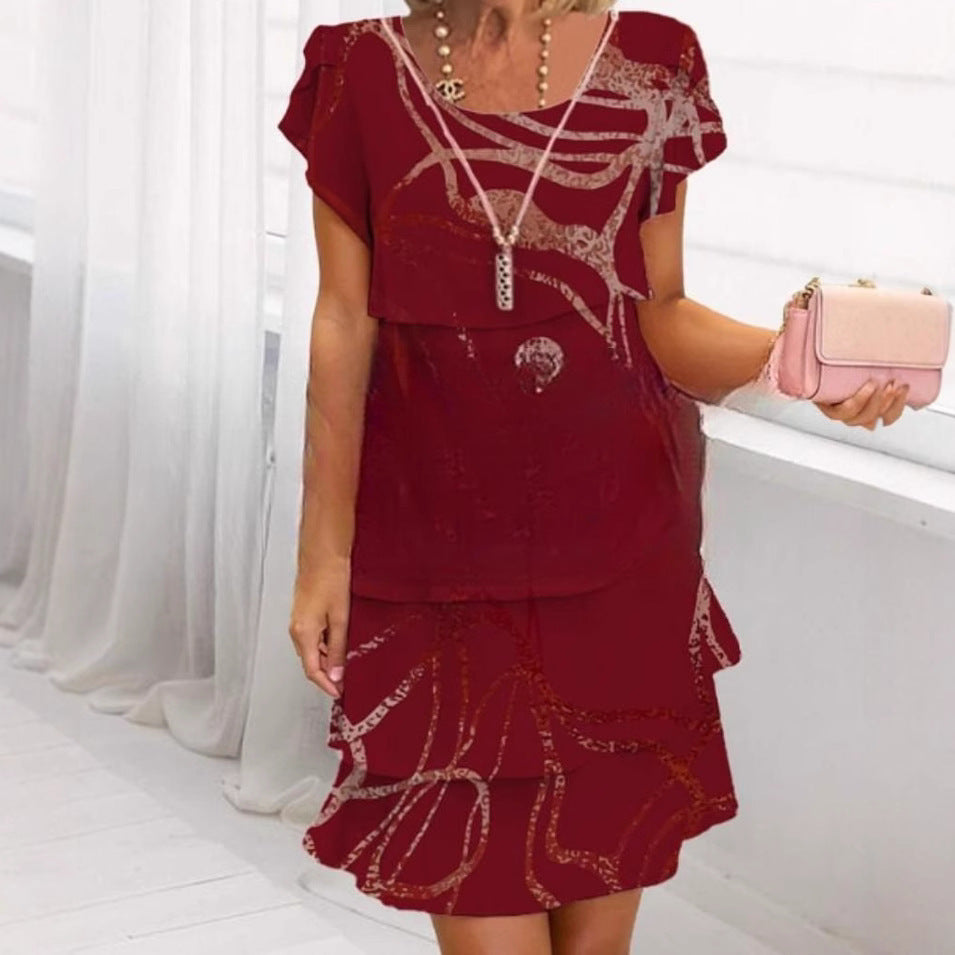 Sleeve Round Neck Printed Series Spring Dress