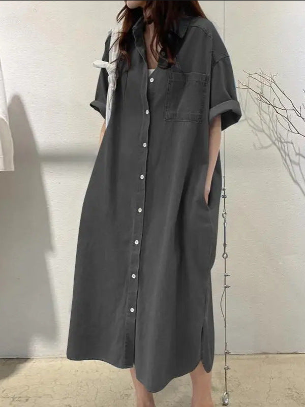 Slouchy Glamorous Denim Long Collar Casual Dress