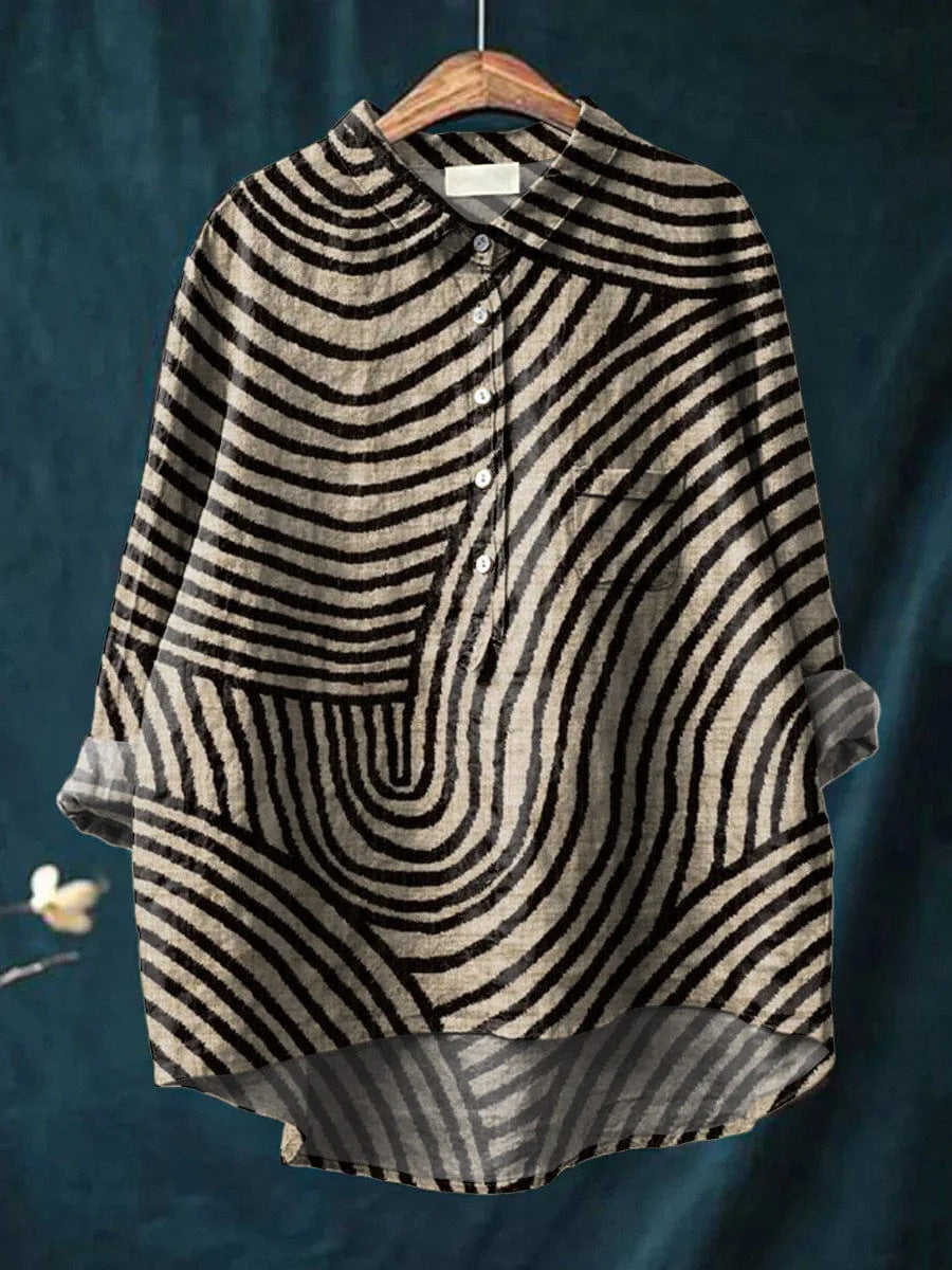 Slouchy Women's Shirt Printed Linen Fabric Blouse