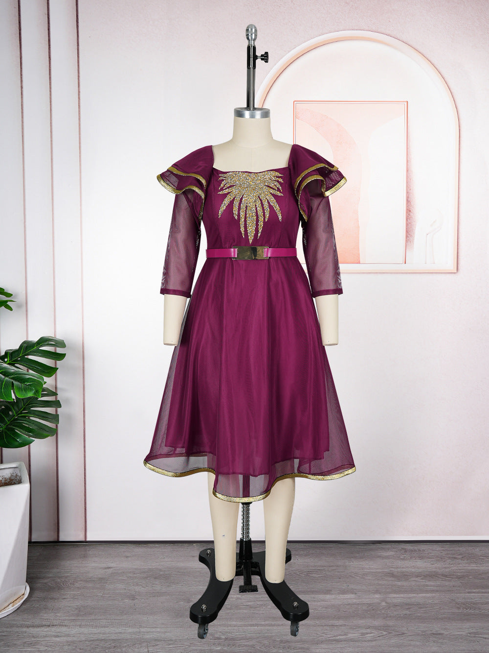Women's African Solid Color Temperament Elegant A- Line With Dress