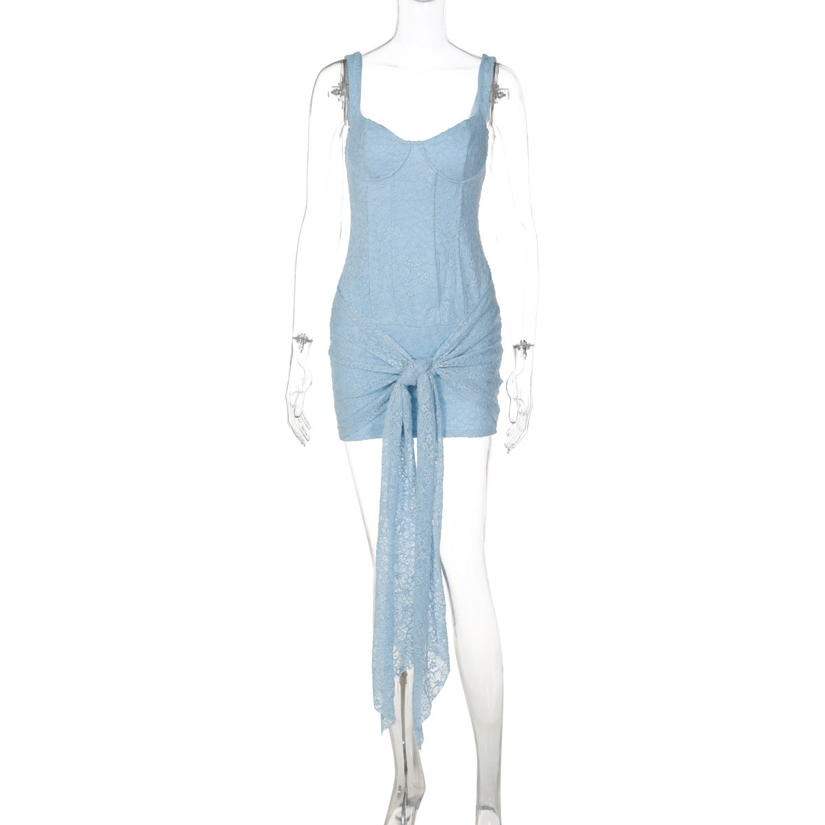 Fashion Lace Sexy Cinched Patchwork Bandage Hip Spaghetti Dress