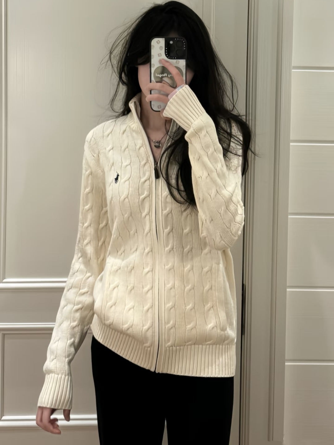 Women's & Men's Twist Knitted With Full Zipper Pony Women's Sweater