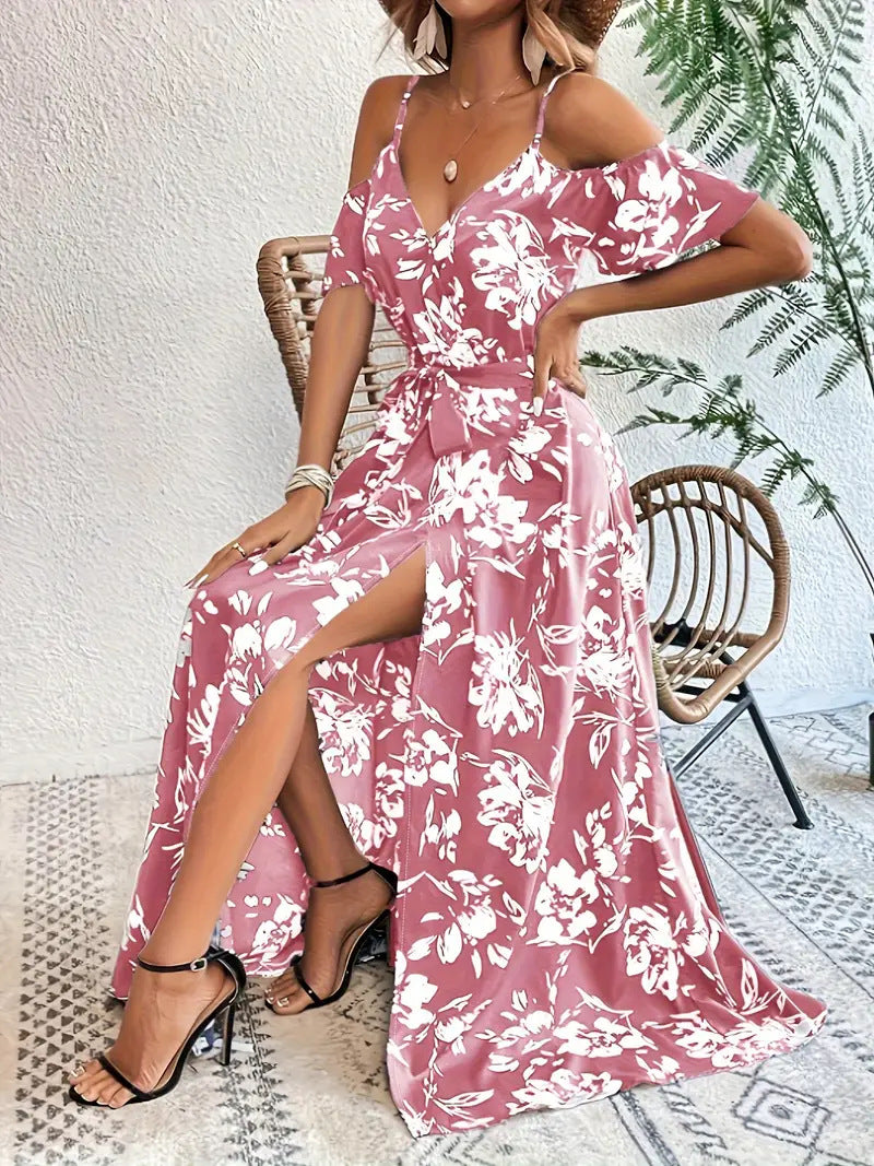 Floral Printed Sling Exotic Bohemian Vacation Style Elegant Dress