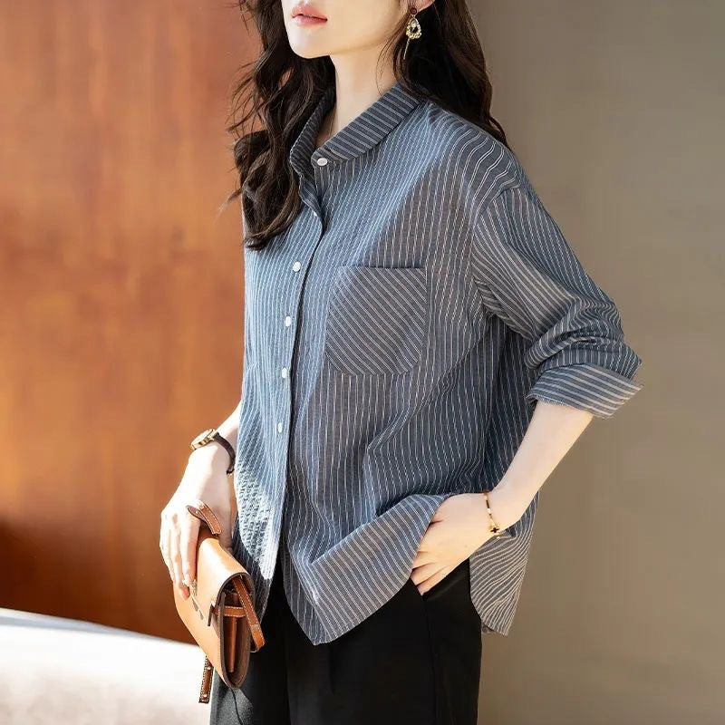 Women's Long Sleeve Pattern Shirt Autumn Pocket Plus Size