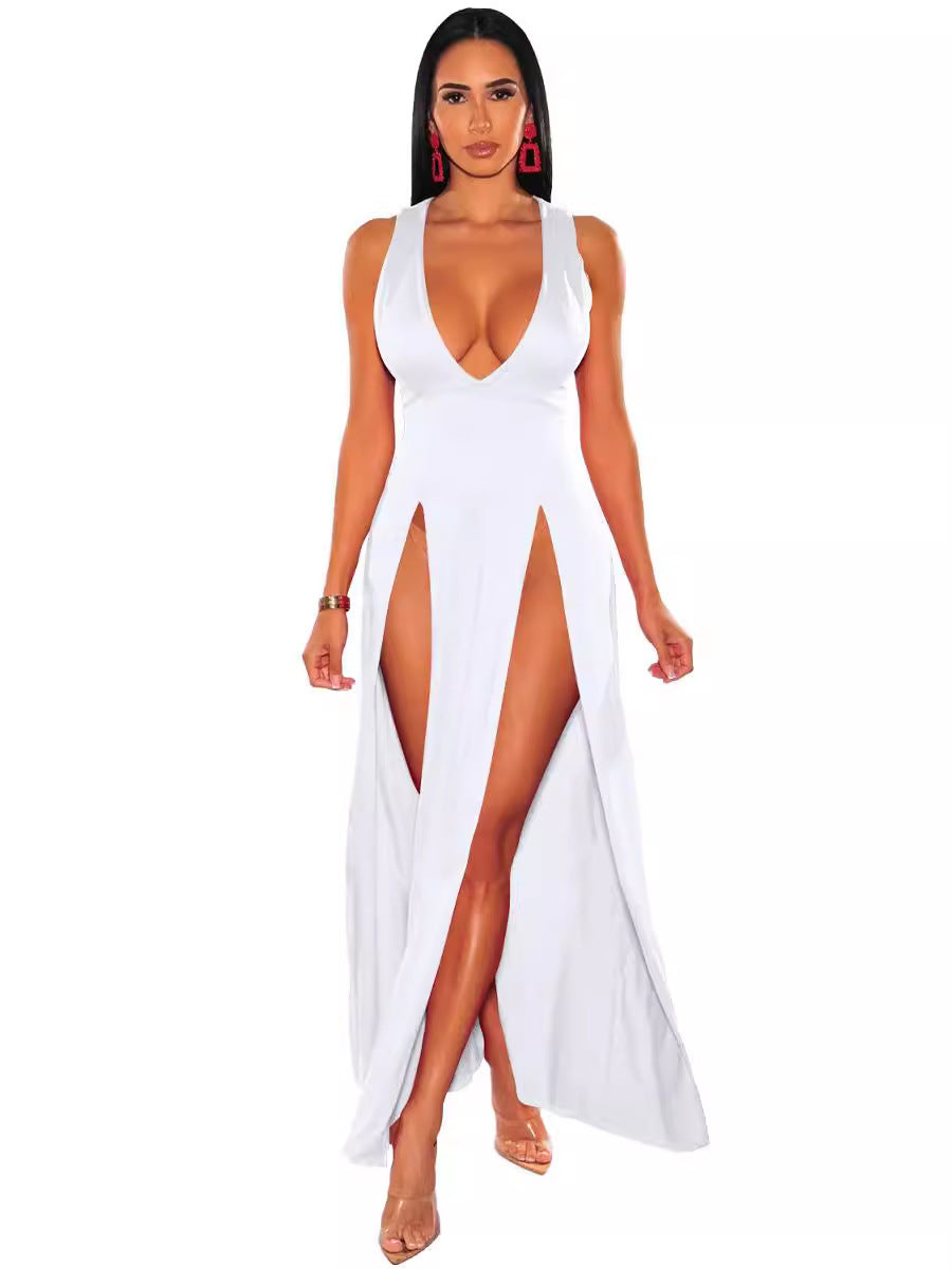 Women's Long Deep V Split Bandage Nightclub Dress