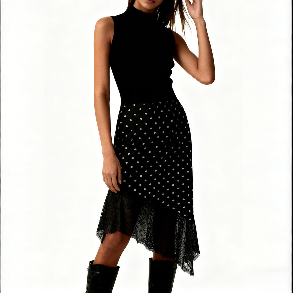 Women's Lace Stitching Summer Solid Color Satin Skirt