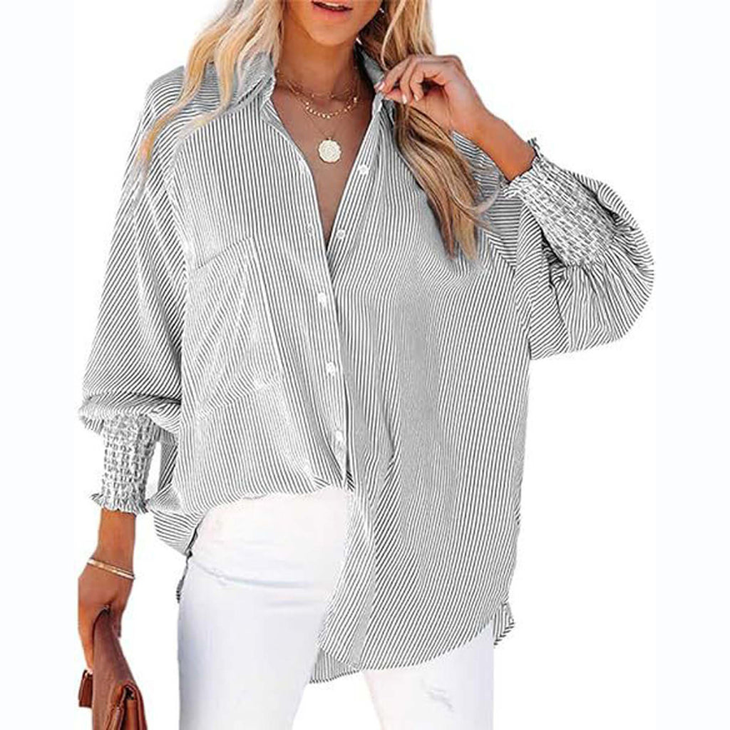 Women's Striped Long Sleeve Loose Shirt Casual Tops