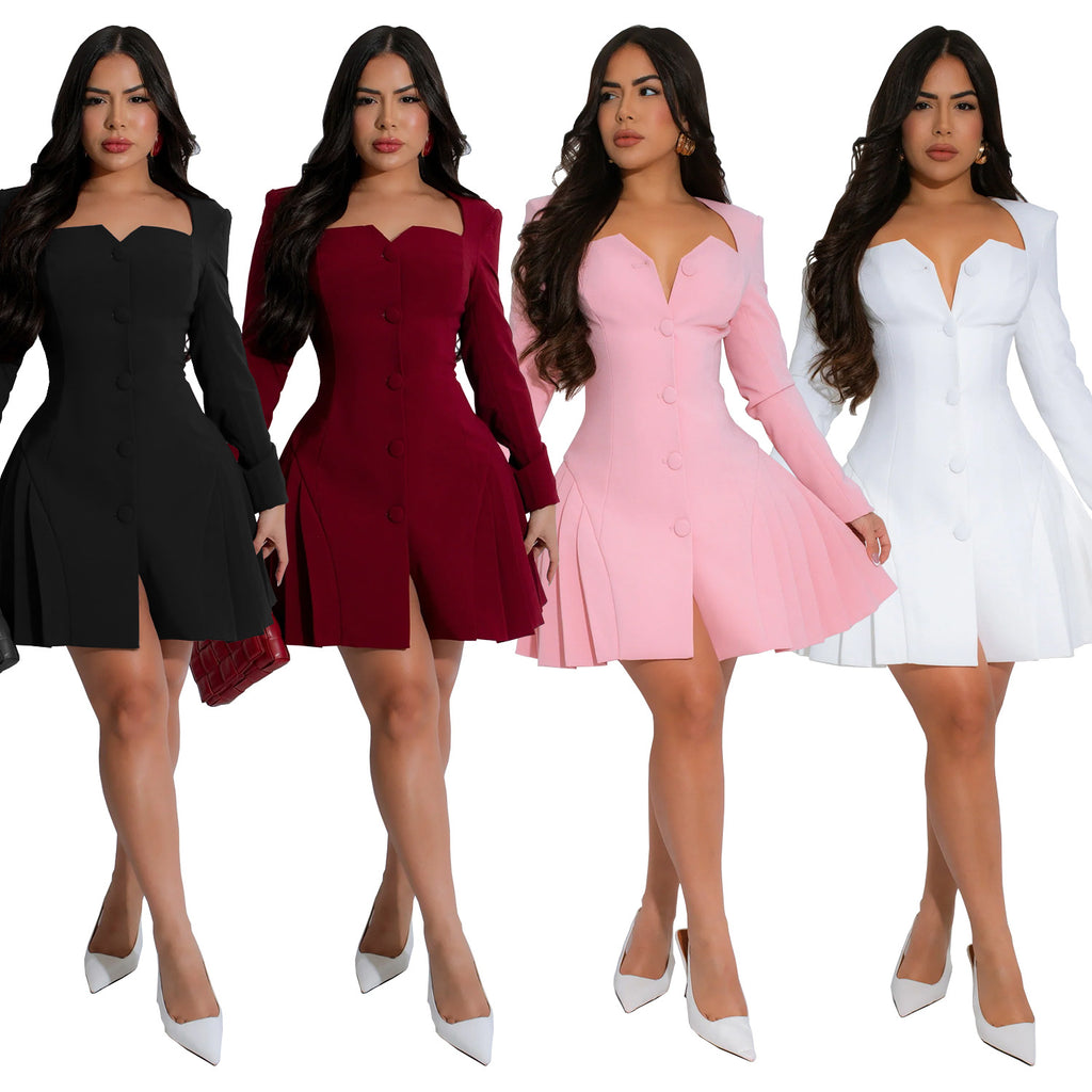 Women's Fashion Wear Elegant Deep V Long Sleeve Dress