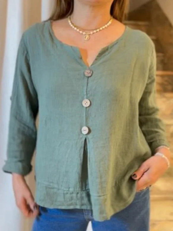 Women's Summer Solid Color Casual Cotton Linen Blouse
