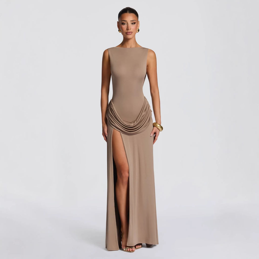 Women's Long-sleeved Pure Desire Draped Long Solid Dress