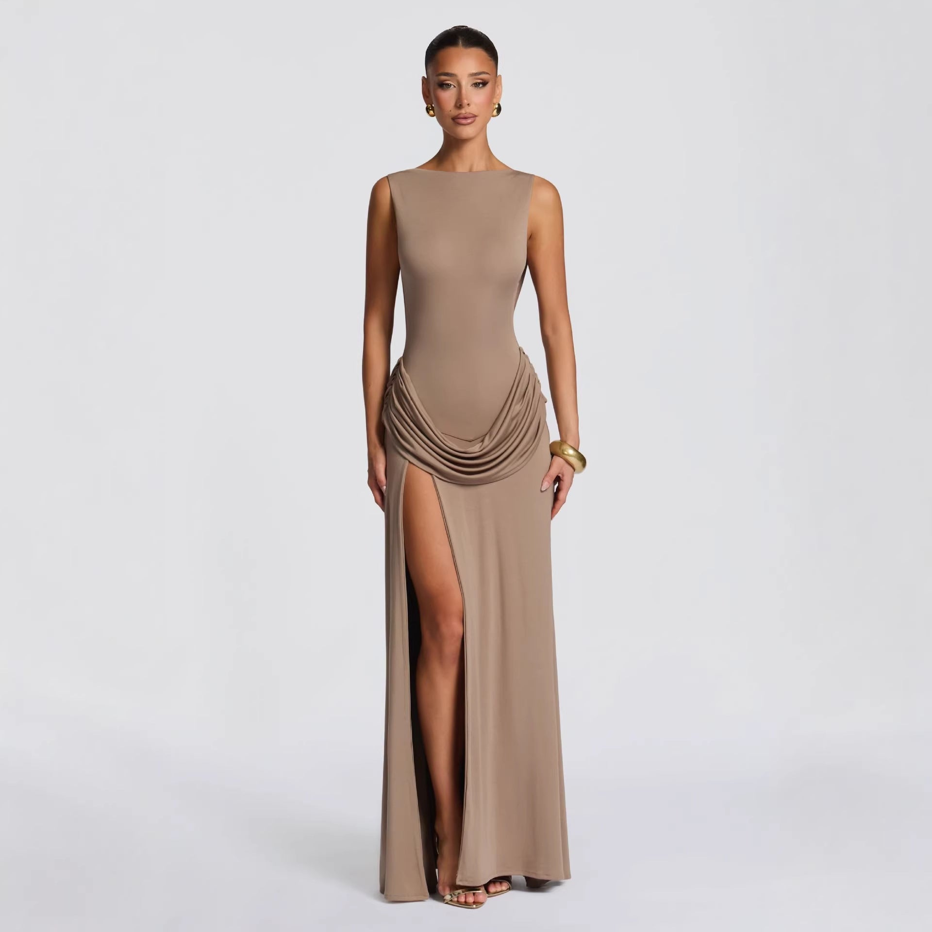 Women's Long-sleeved Pure Desire Draped Long Solid Dress