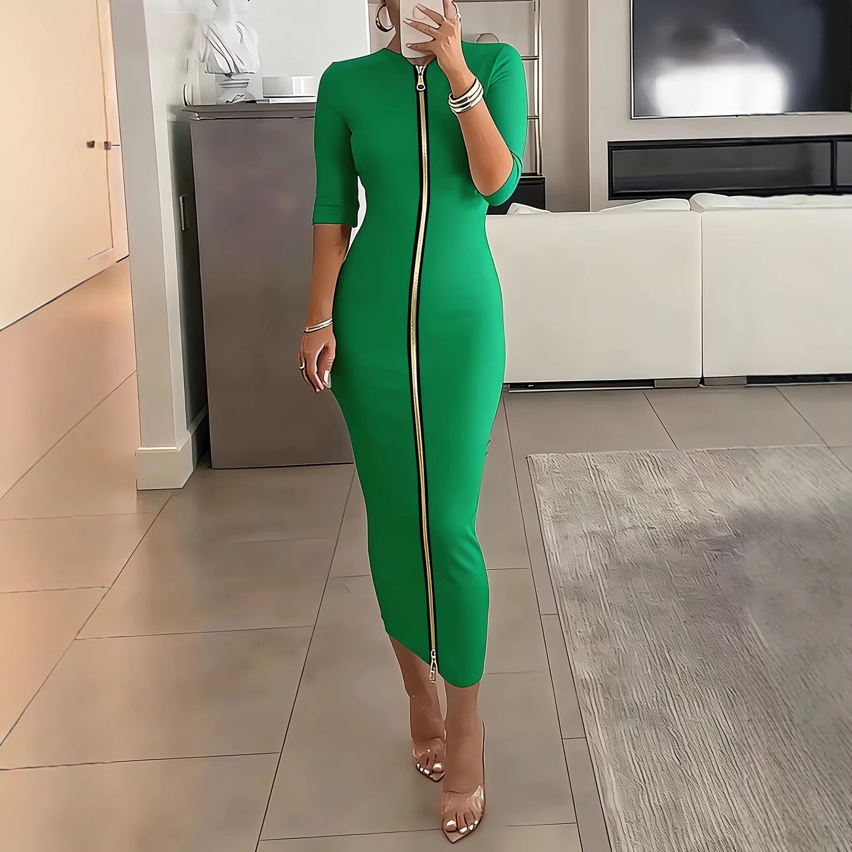 Women's Sexy Waist Trimming Hip Fashion Zipper Skirts