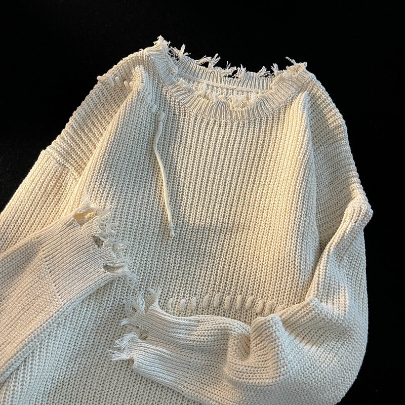 Design Sense Niche Male Female Trendy Ripped Round Neck Loose Women's Sweater