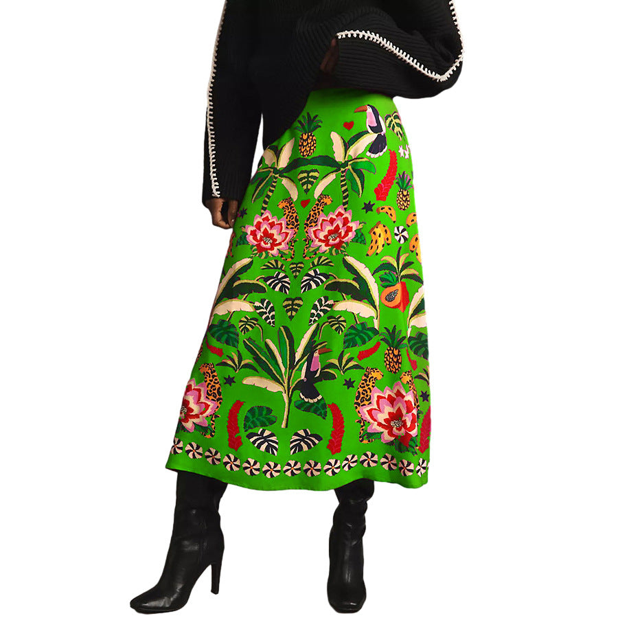 Women's Casual Fashion Tropical Plant Vintage Print Skirt