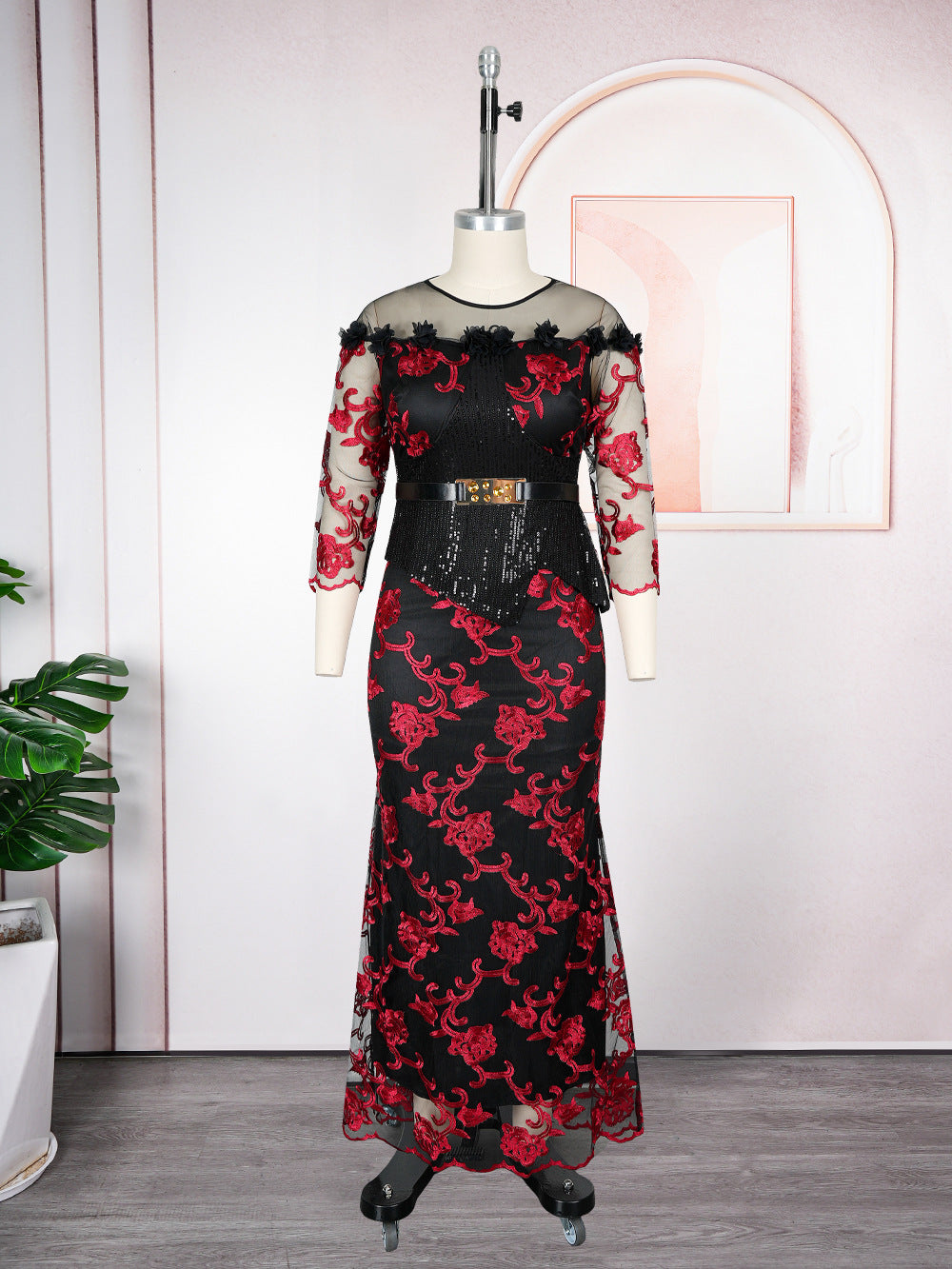 Women's African Lace Slim Fit Patchwork Hip Plus Size