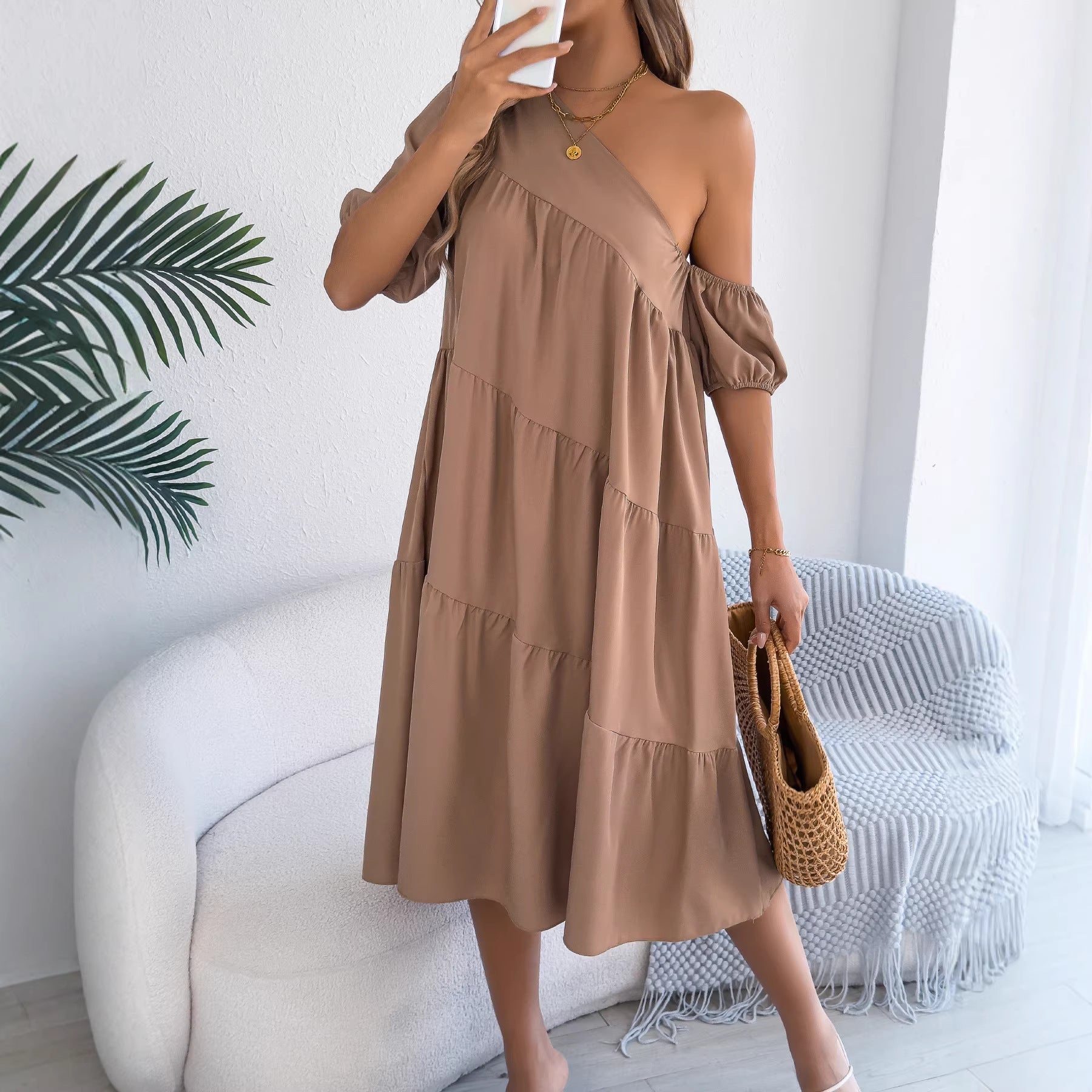 Women's Sleeve Casual Loose Lotus Leaf Large Dress