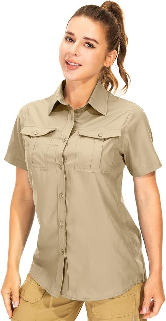 Women's Short-sleeved Shirt Solid Color Polo Collar Pocket Breathable Outdoor Leisure Blouse