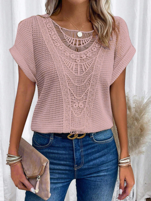 Fashion Beautiful Women's Lace Patchwork Short-sleeved Women's T-shirt