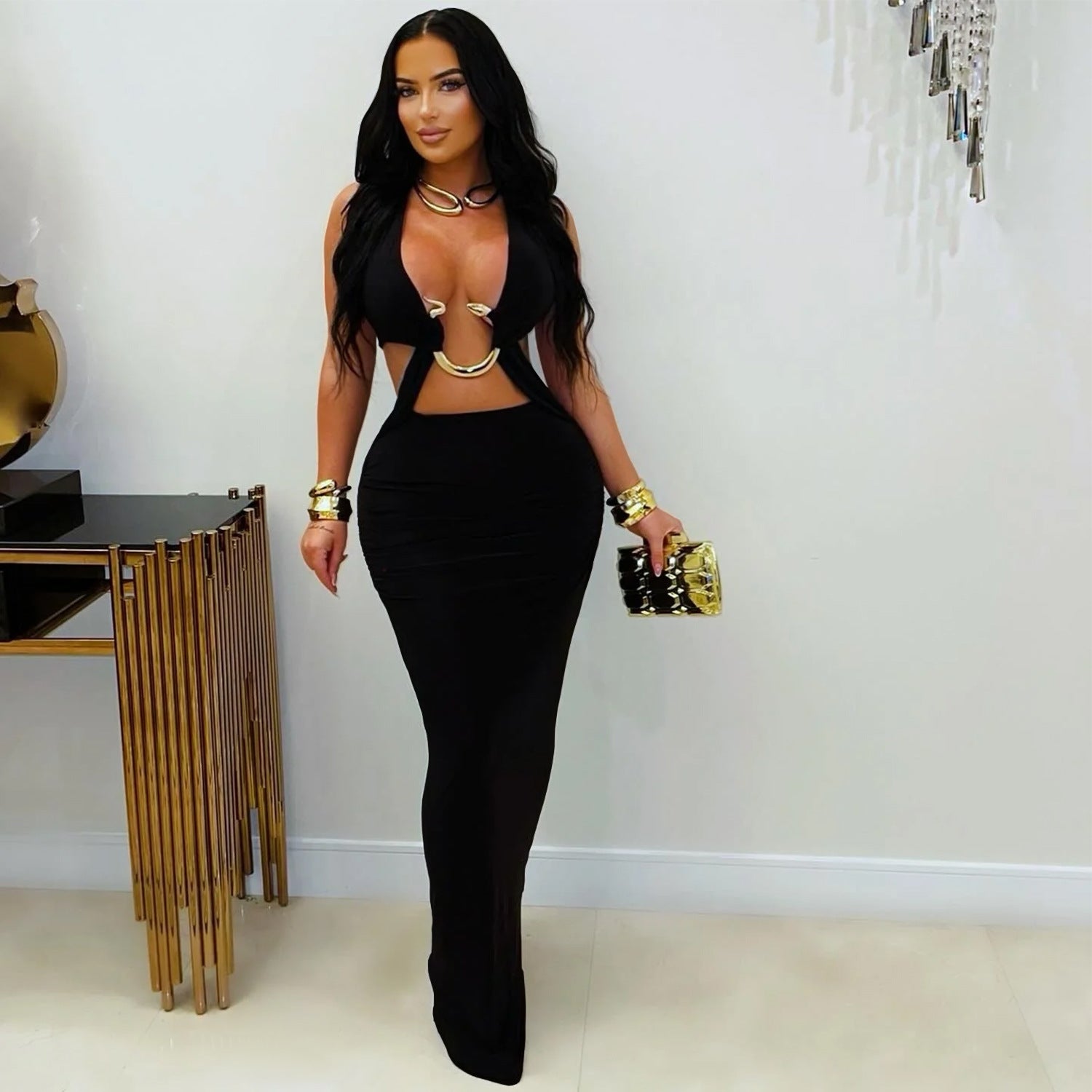 Women's Fashion Wear Sexy Slim Fit Pure Color Dress