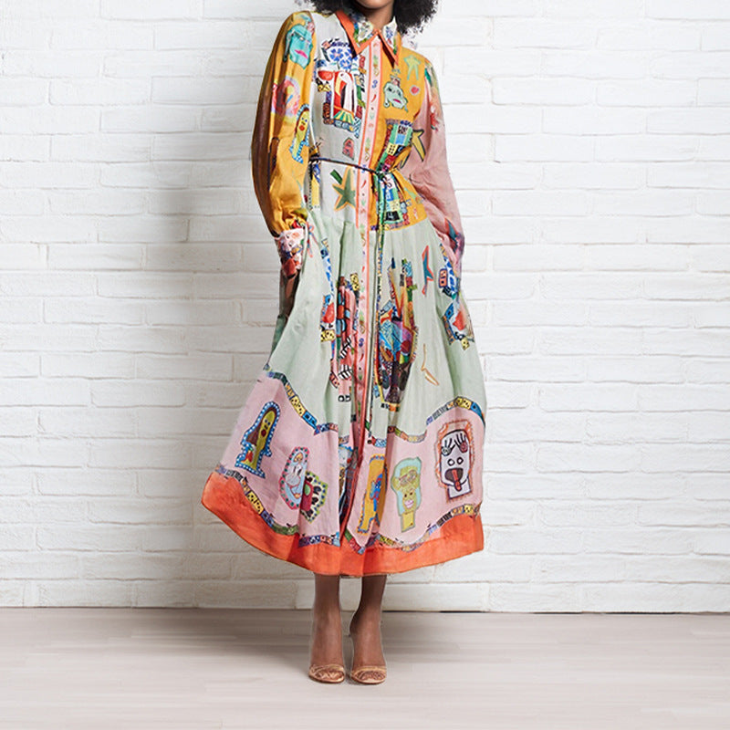 Women's Trend Printed Lantern Sleeve Long Sleeves Large Dress