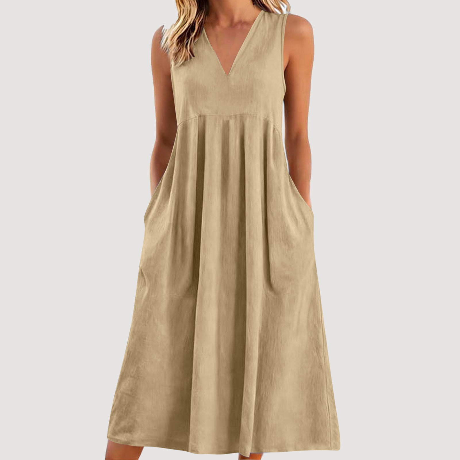 Women's Solid Color Pullover Sleeveless Cotton Linen Dress