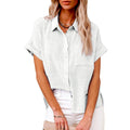 Women's Summer Solid Color Shirt Sleeve Cotton Casual Blouse