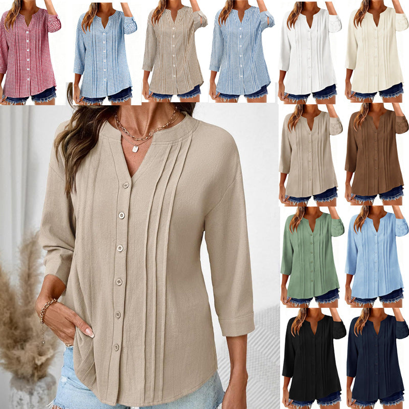 Fashion Casual Solid Color Half-open Collar Women's T-shirt