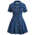 Glamorous Graceful Women's Denim Short-sleeved Waist Dress