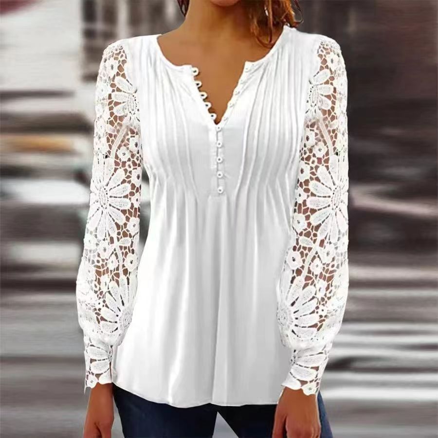 Pretty Women's Spring Fashion Lace Long-sleeved Women's T-shirt
