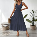 Unique Vacation Summer Texture Sleeveless Seaside Dress