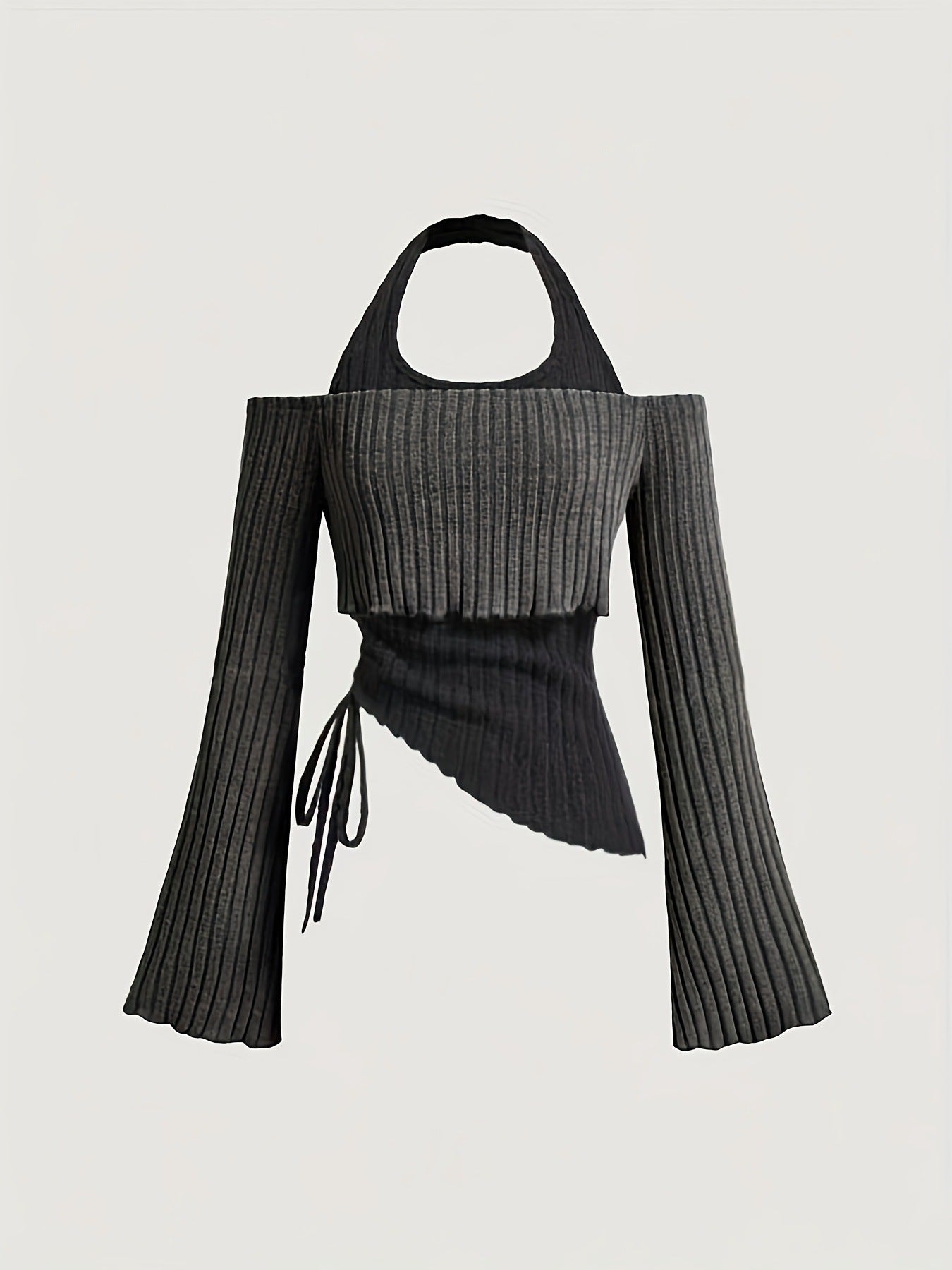 Women's Clothes Long Sleeve Contrast Colors Stitching Halter Women's T-shirt
