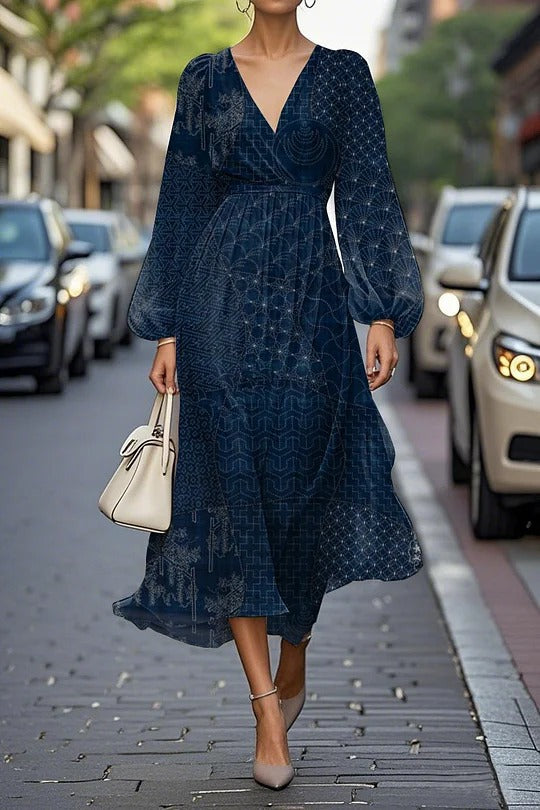 Women's Floral Series Pattern Printing Casual V Dress