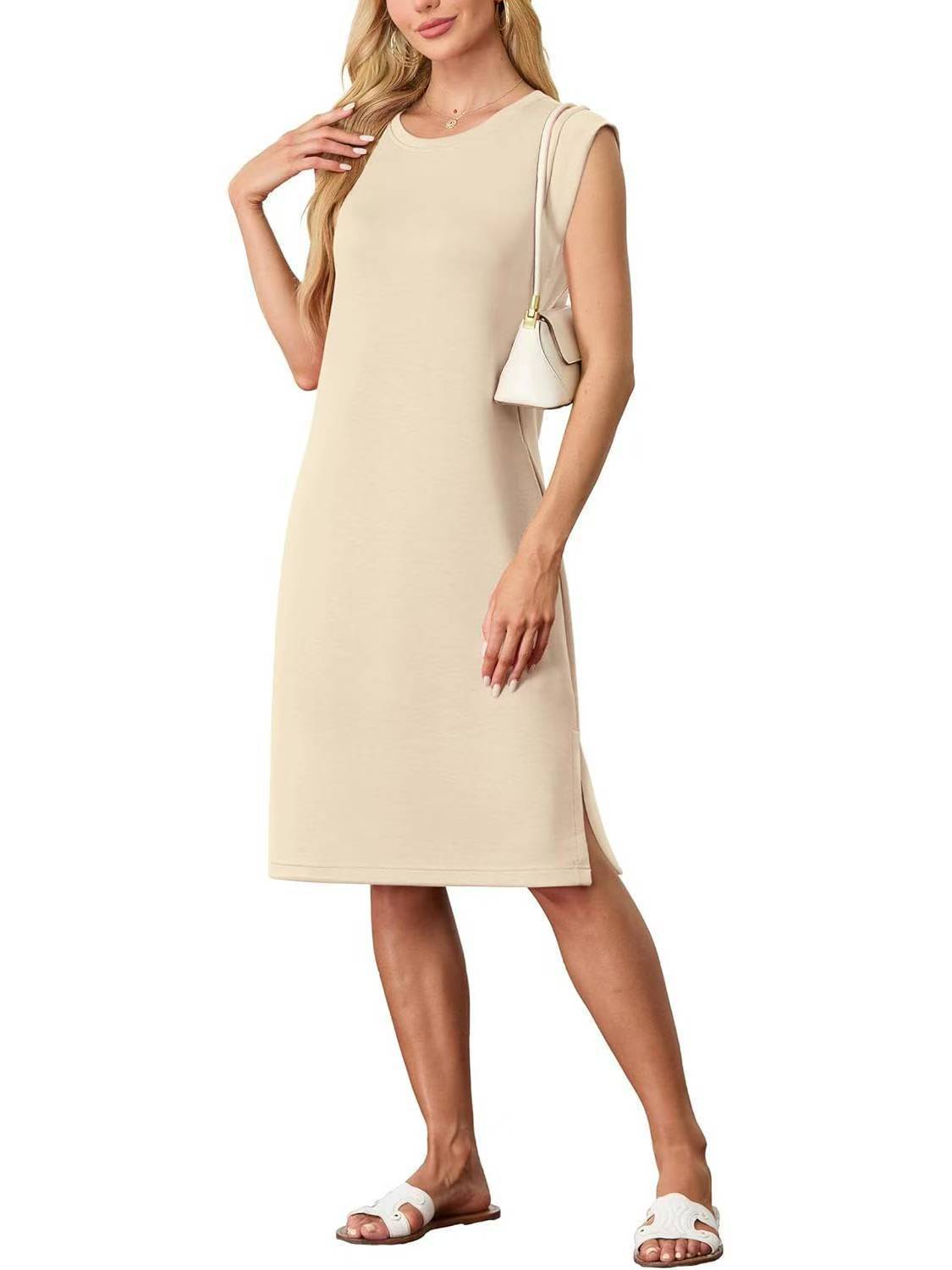 Fashionable Temperament Crew Neck Sleeveless Split Dress