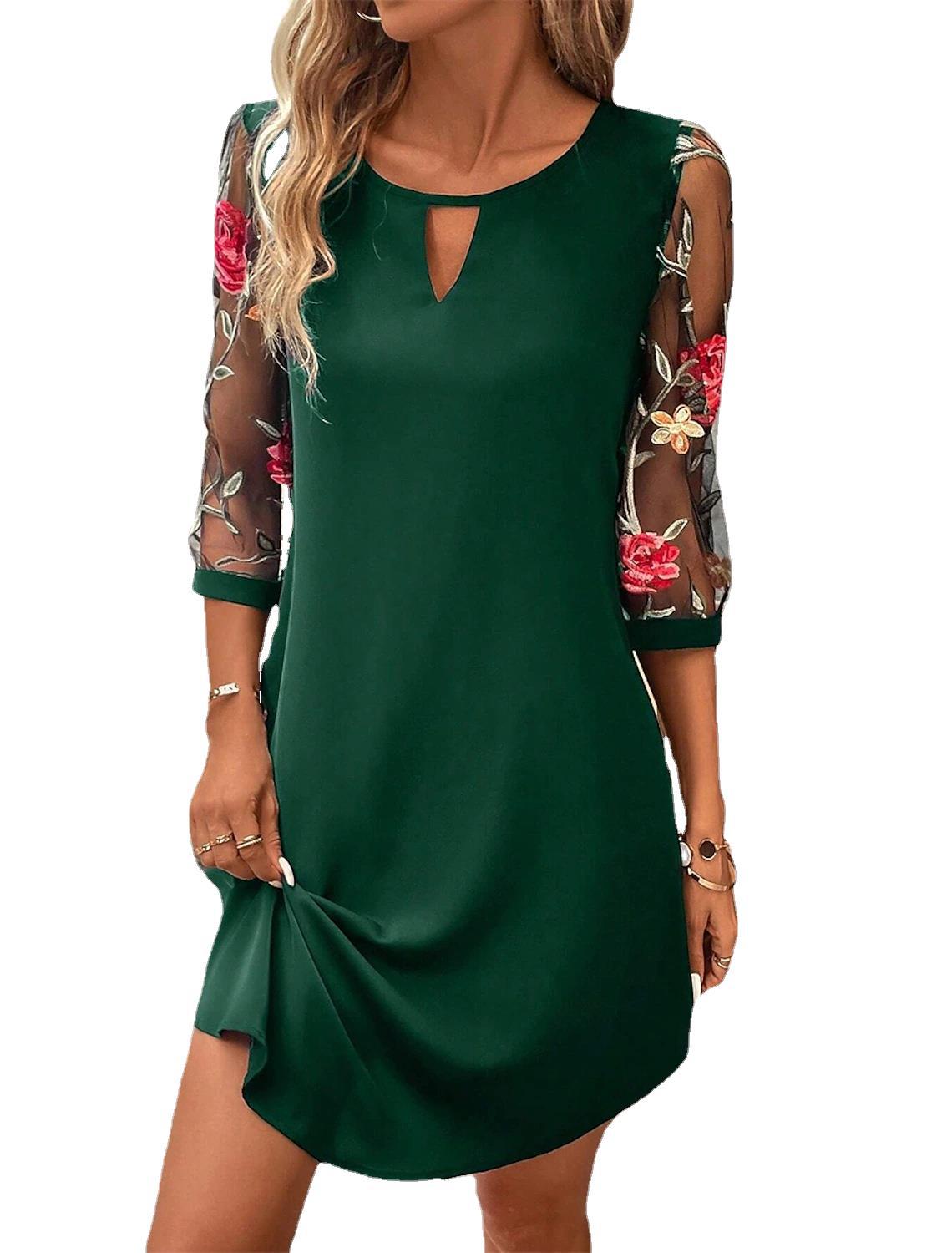 Women's Summer Round Neck Lace Three-quarter Sleeve Dress
