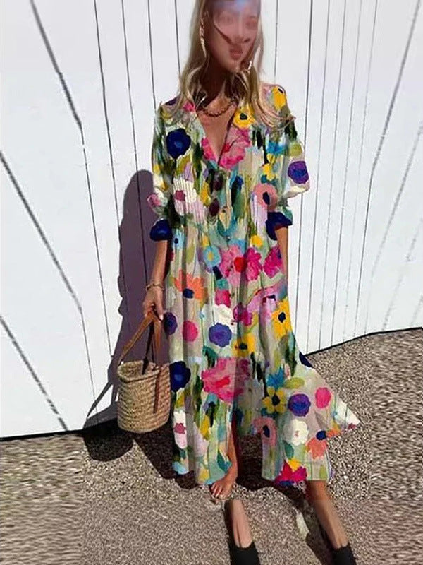 Beautiful Women's Pleated Print Temperament Commute Dress