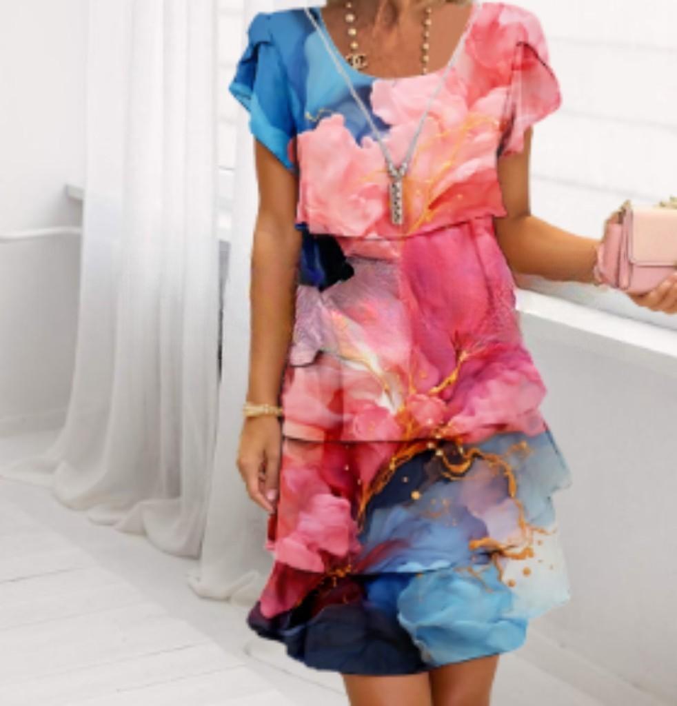 Sleeve Round Neck Printed Series Spring Dress