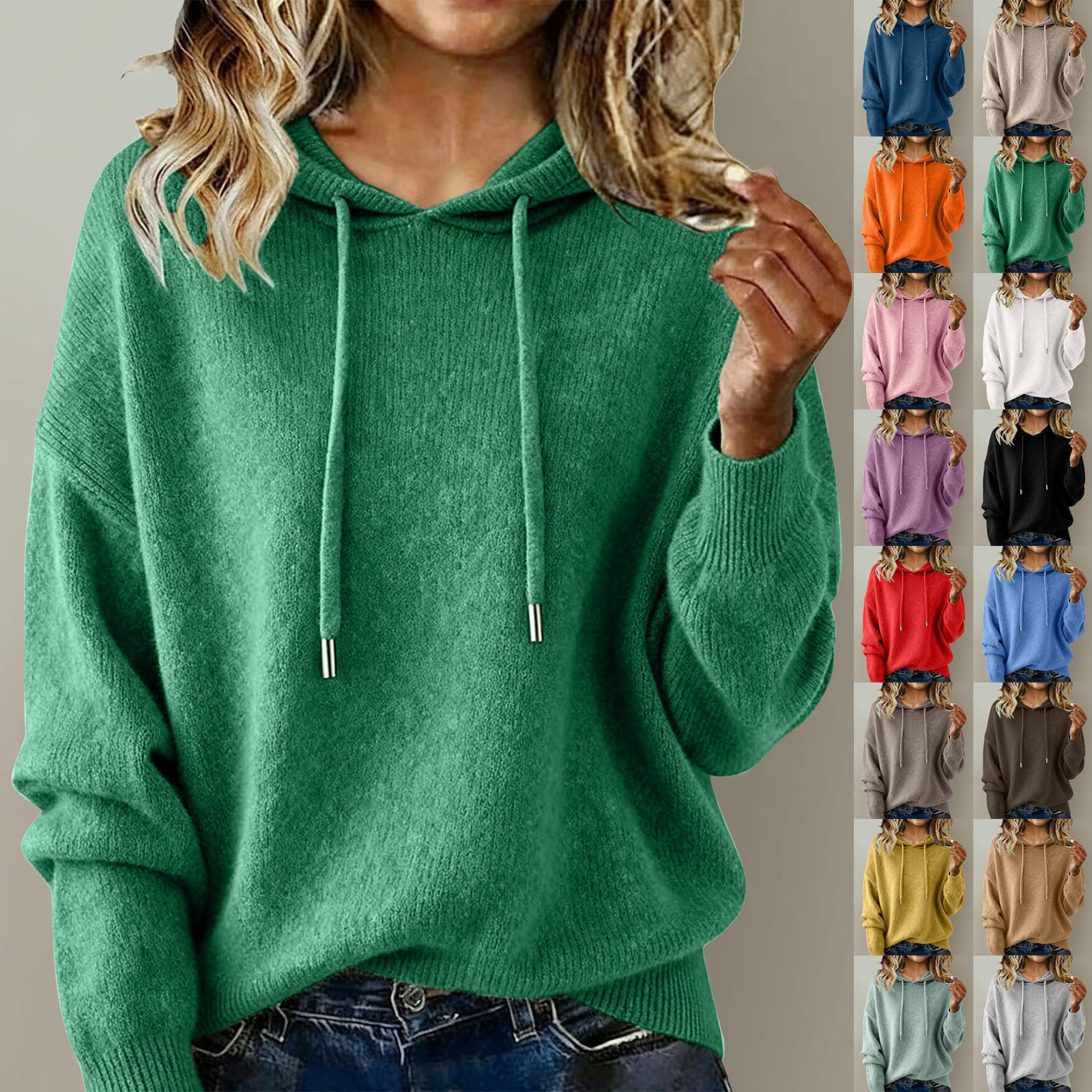 Women's Fashion Solid Color Loose Soft Tighten Rope Women's Sweater